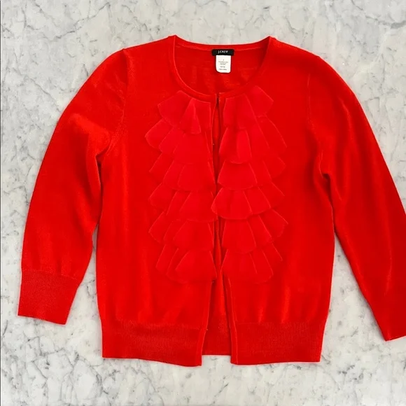 J. Crew Merino Wool Ruffle Cardigan - Picture 2 of 10